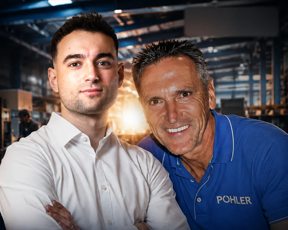 Kurt und Tim Pöhler – Geschäftsführung von Metallbau Pöhler in der Werkstatt