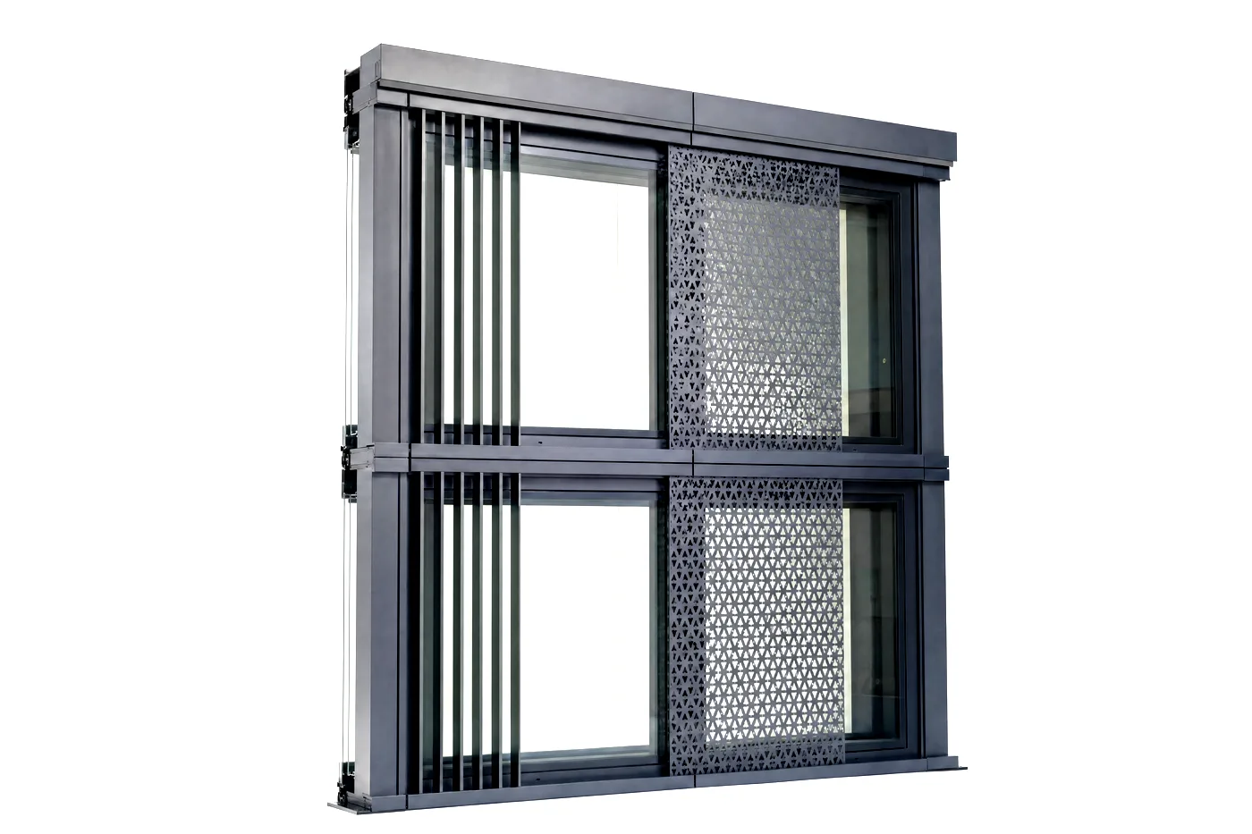 Pfosten-Riegel-Fassadenelement mit Glas und Lochblech